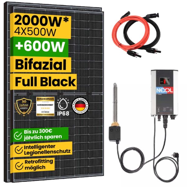 2000W PV Heizstab Komplettset- Bifazial Solarmodule, Nexol NEX R1 Hybrid Heizstab und Energiecontroller für Warmwasserbereitung